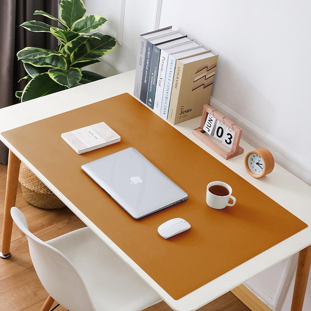 Luxurious Leather Desk Mat Extended Mouse Pad,Durable Office Home School Table Writing Desk Mat Waterproof PU Leather Desk Protector (Brown,80x160cm)