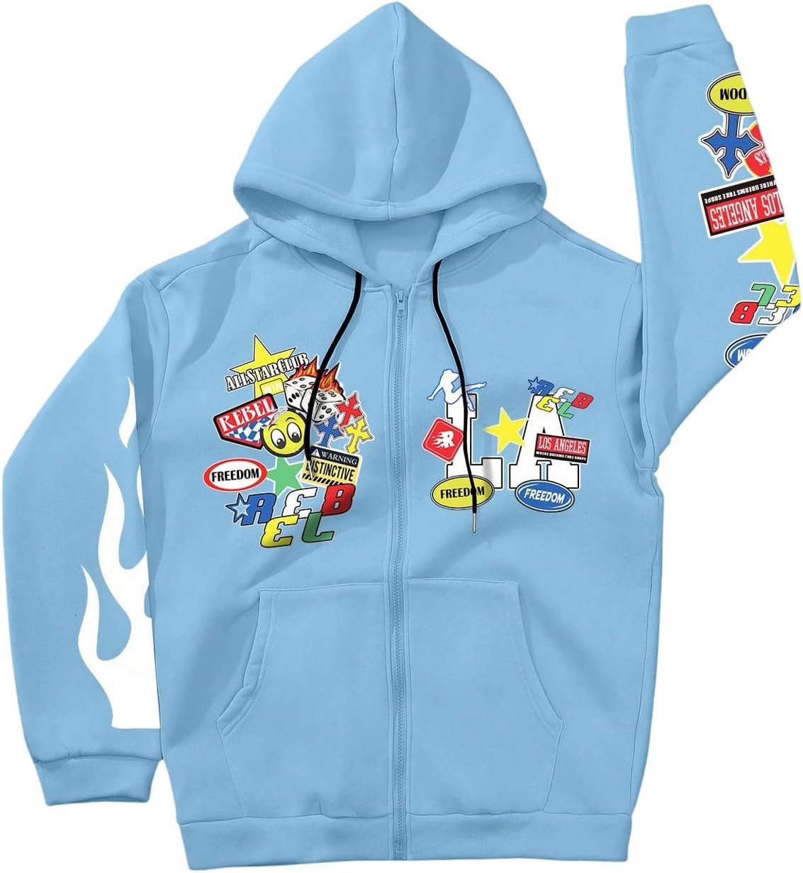 SOLY HUX Men's Y2k Graphic Zip Up Hoodies Drawstring Long Sleeve Casual Sweatshirt Jacket with Pockets