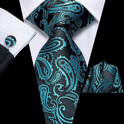 Image of Hi-Tie Men's Silk Ties Formal Woven Classic Necktie Pocket Square Cufflinks Lapel Pin Set Wedding Business