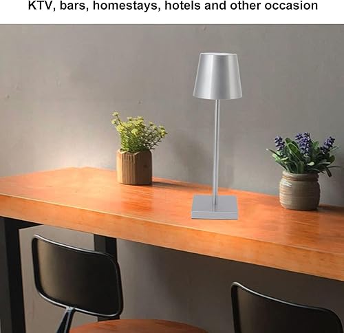 Miniatura 5 de TOPINCN, Alto brillo LED táctil regulable moderno simple, recargable inalámbrico para restaurante bar (plata)