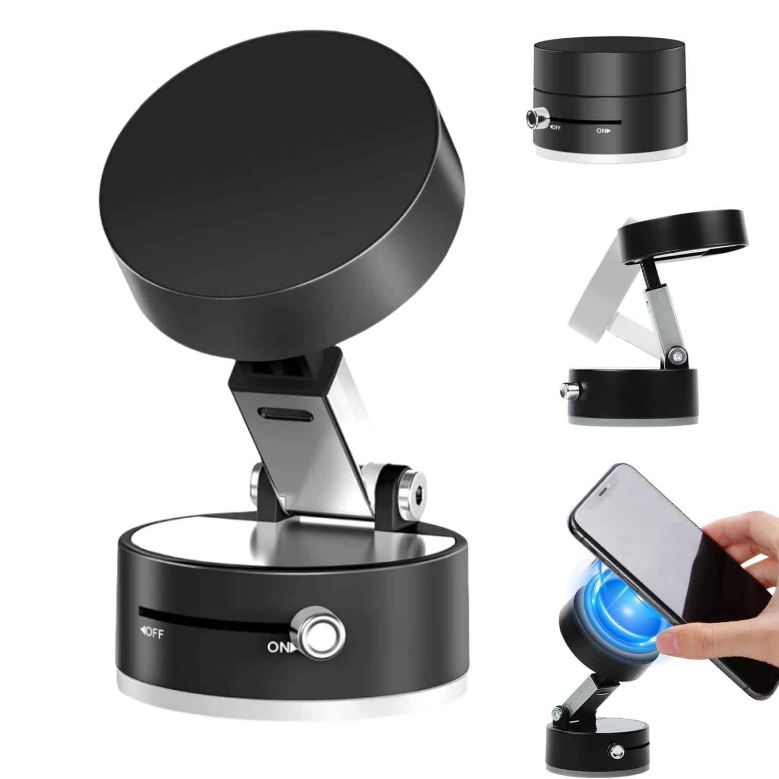 Vacuum Magnetic Suction Phone Holder, 360° Rotatable Suction Cup Phone Mount Retractable Folding Mobile Phone Stand Magnetic Cell Phone Holder for Smooth Surface Car Smart Automatic (D)-image-19