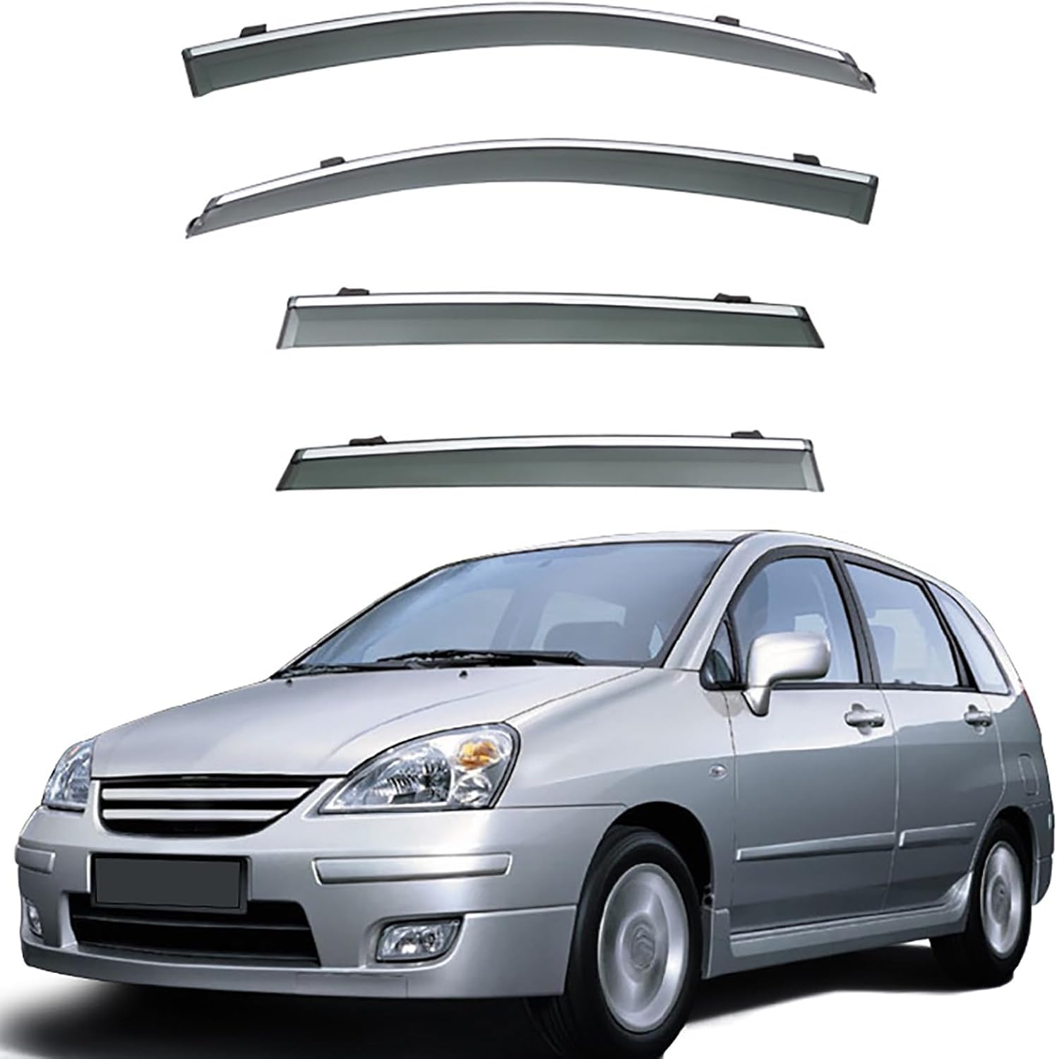 FengXH Window Deflectors for Suzuki Liana Hatchback MK1 2001-2018 - 4pc Smoke Tint, Waterproof, Noise Reducing.