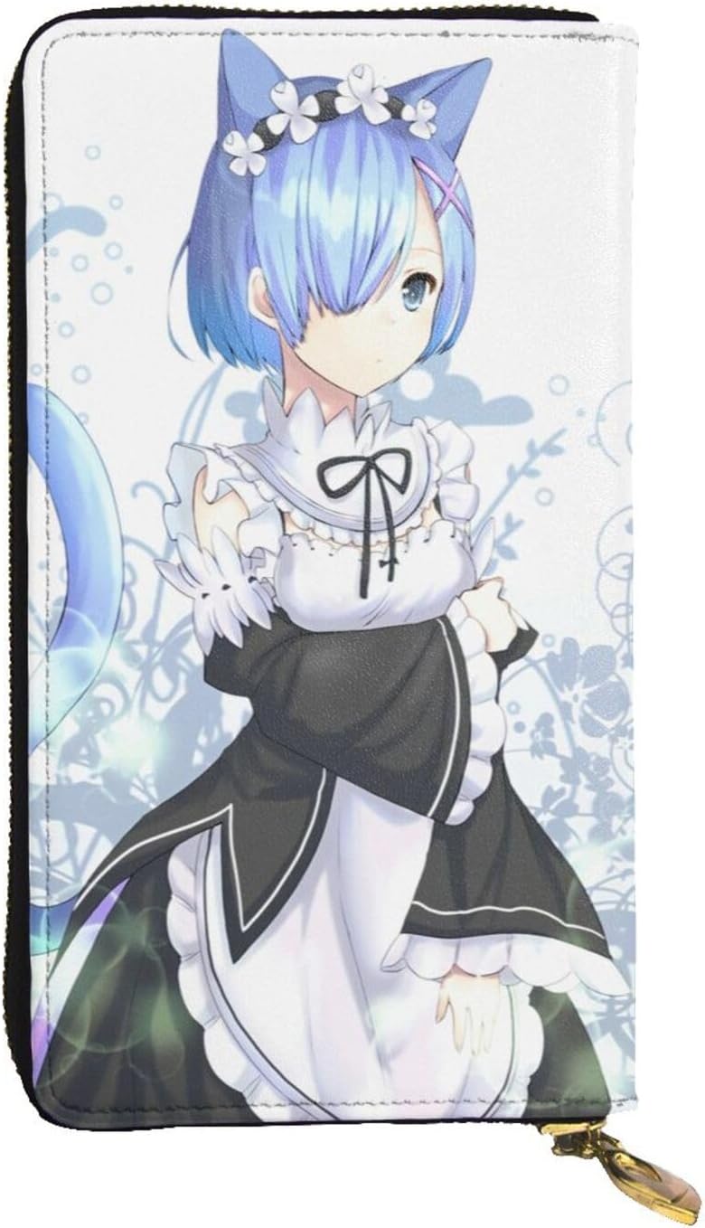 Anime Re Zero Ram and Rem Leather Wallet Microfiber Leather Zip Purse Anime Printing Long Wallets for Men's Women's