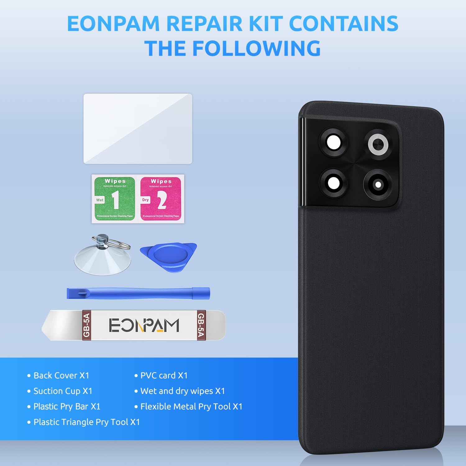 Back Glass Replacement for OnePlus 10T Back Cover Rear Housing with Camera Lens + Repair Tool Kit Genuine Rear Glass (Black)