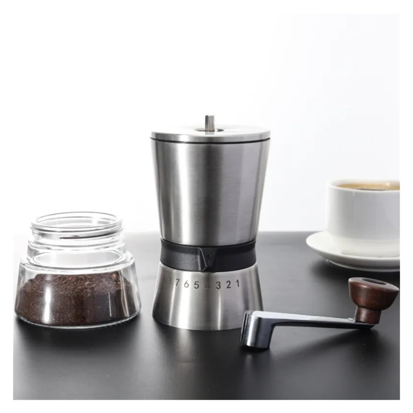 Molinillo de café manual, material vidrio, máquina portátil for exteriores, cerámica, utensilio cocina(Black)