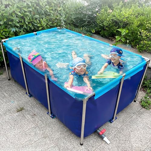 Grande piscina rettangolare con struttura in metallo per cortile, famiglia dai 6 anni in su, piscina all'aperto fuori terra, blu