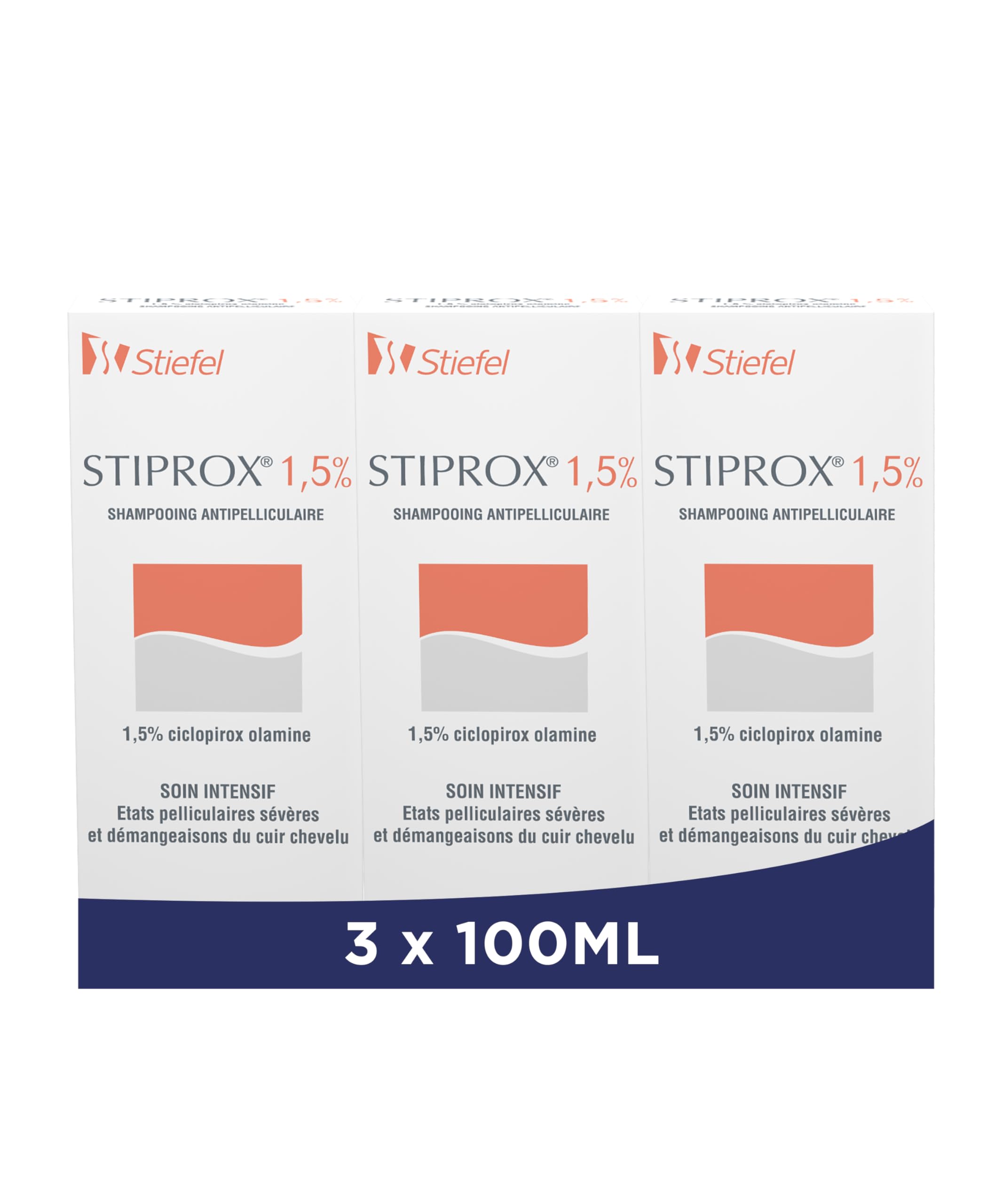 Stiproxal Anti-Schuppen-Shampoo, 1,5% Intensivpflege, entfernt effektiv Schuppen und beruhigt Juckreiz der Kopfhaut, 3 x 100 ml