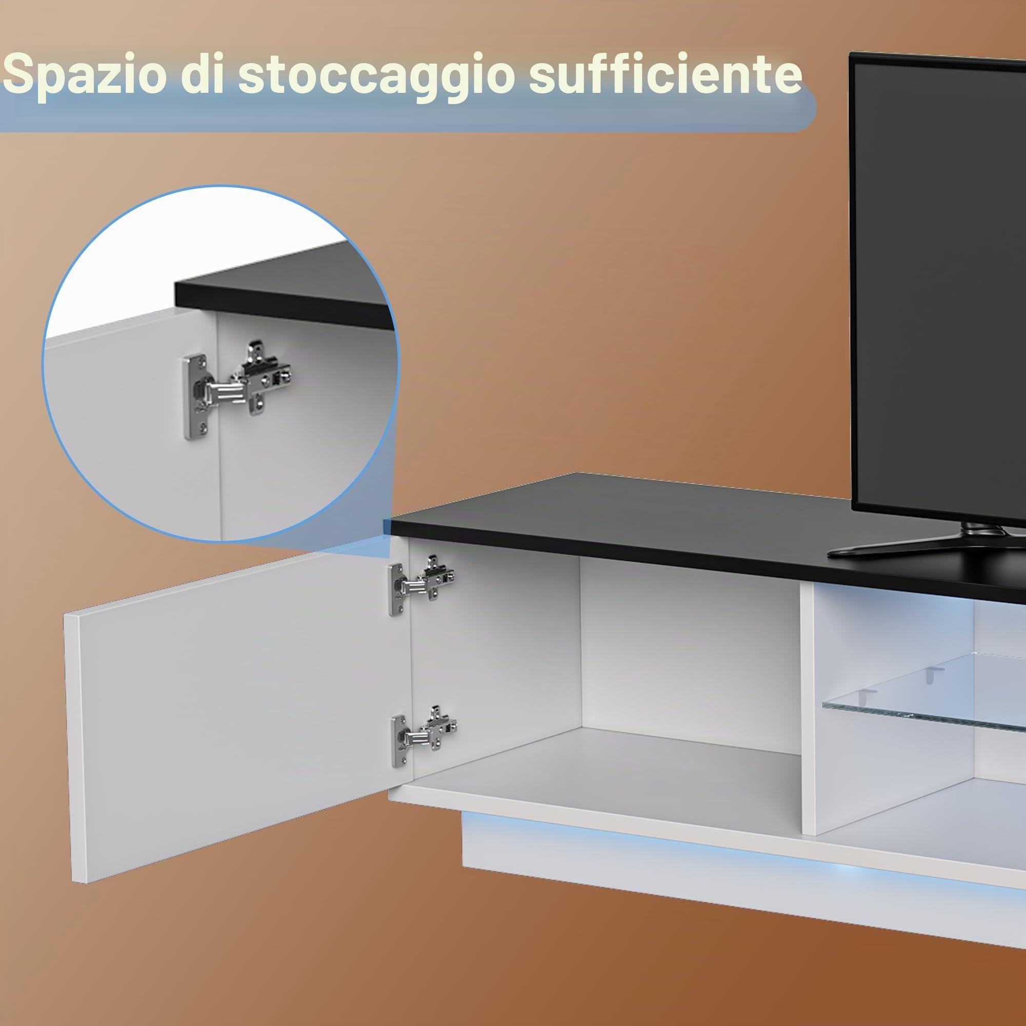 Mobile TV 160 cm, Mobile Tele con luci LED, Panca TV Bianco con Spazio di Conservazione, per TV fino a 65 pollici, Design moderno, Armadio-TV per Soggiorno, Camera da letto (Bianco-160 cm)