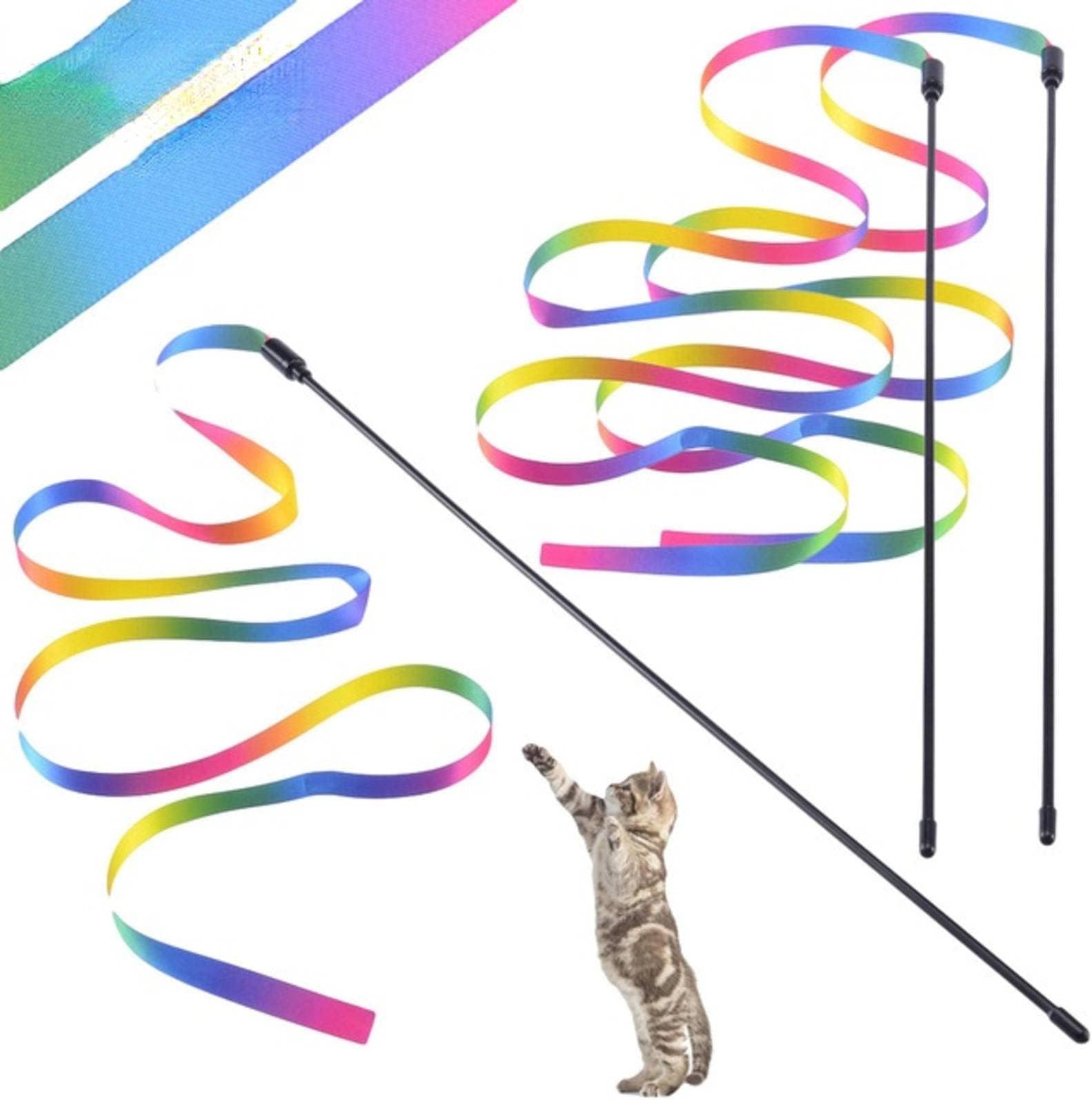 3 P C S Cat Toys Cute Funny Colorful Rod Teaser Wand Plastic Pet Toysfor Cats Interactive