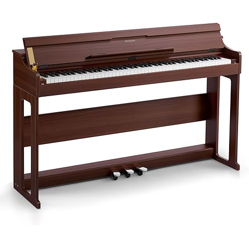 STRICH 88 Keys Digital Piano, Hammer-Action Fully Weighted Keyboard, Cover Designed Electric Piano Keyboard with Furniture Stand, Headphones, Three Pedal, Brown, SDP-400