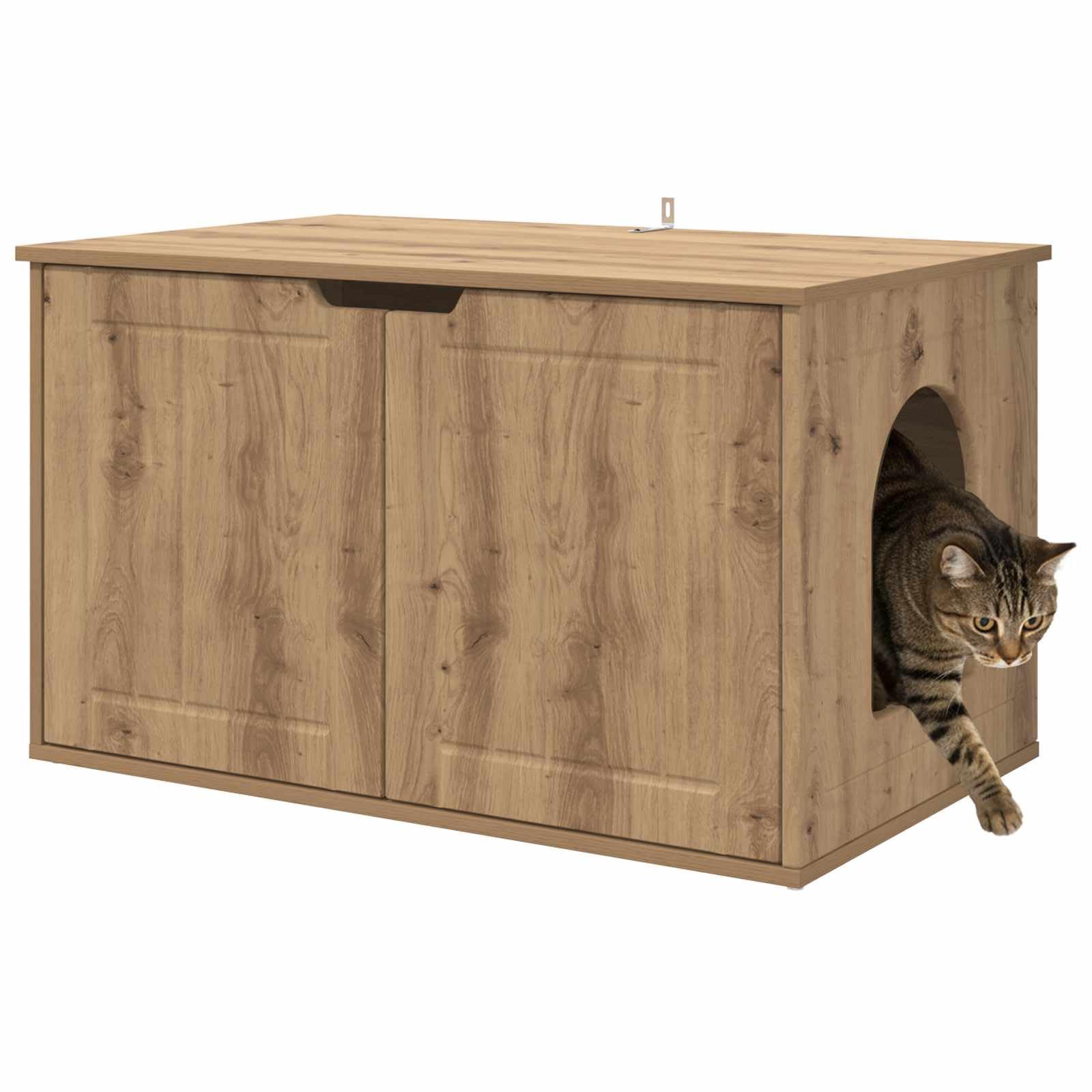 Casetta per gatti in legno di rovere, 85 x 55 x 50,5 cm, per interni con kit di montaggio, struttura stabile, moderno rifugio per gatti