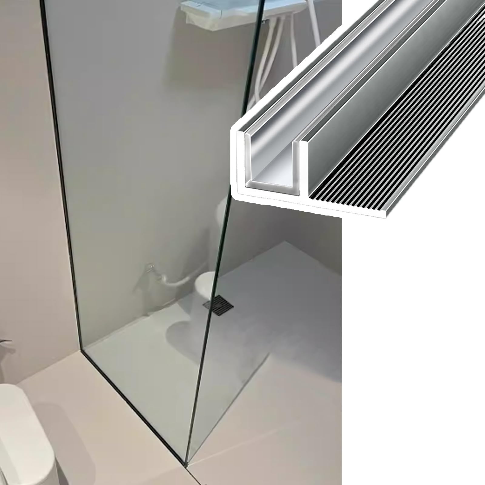 Djphofs Gray Heavy-Duty Metal Glass Fixed Channel, Versatile F For Frameless Panel Installations, Waterproof Bath Panels Radius Custom Length(,L1.9m(75In) W10mm(25/64In))