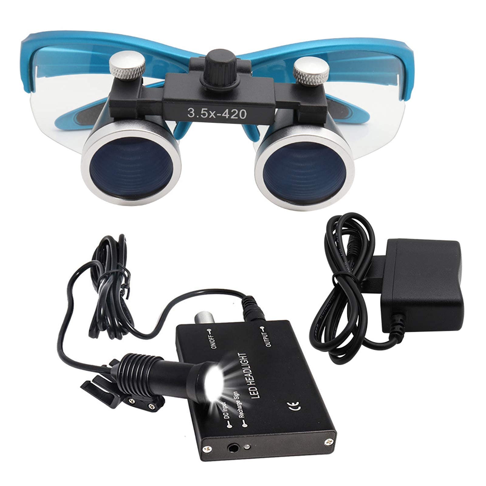 SaryEdge Magnifying Glasses Dental Loupes, 420mm Dental Magnifier, 5W LED Head Magnifier, Surgical Magnifying Lens,Blue,3.5X,