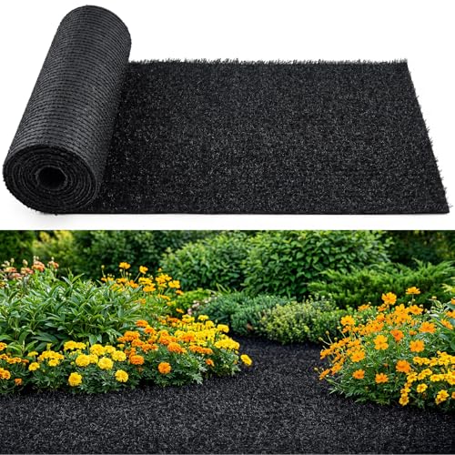 Nuanchu 1.33 x 20 ft Recycled Rubber Walkway Black Rubber Mulch Mat Roll for Landscaping Outdoor Imitation Grass Design Natural Looking Mulch Solution for Garden Pathway Barrier & Edging Border