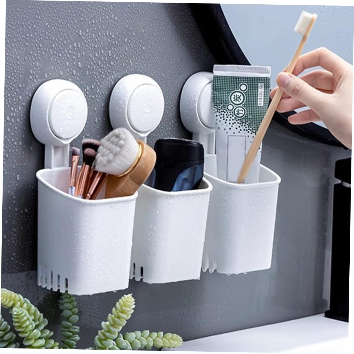ULTECHNOVO 3piezas Soporte De Pared para Cepillos De Dientes y Afeitar Organizador y Cocina Ventosa Sin Taladros para Superficies Porosas Almacenamiento De Accesorios De Personal