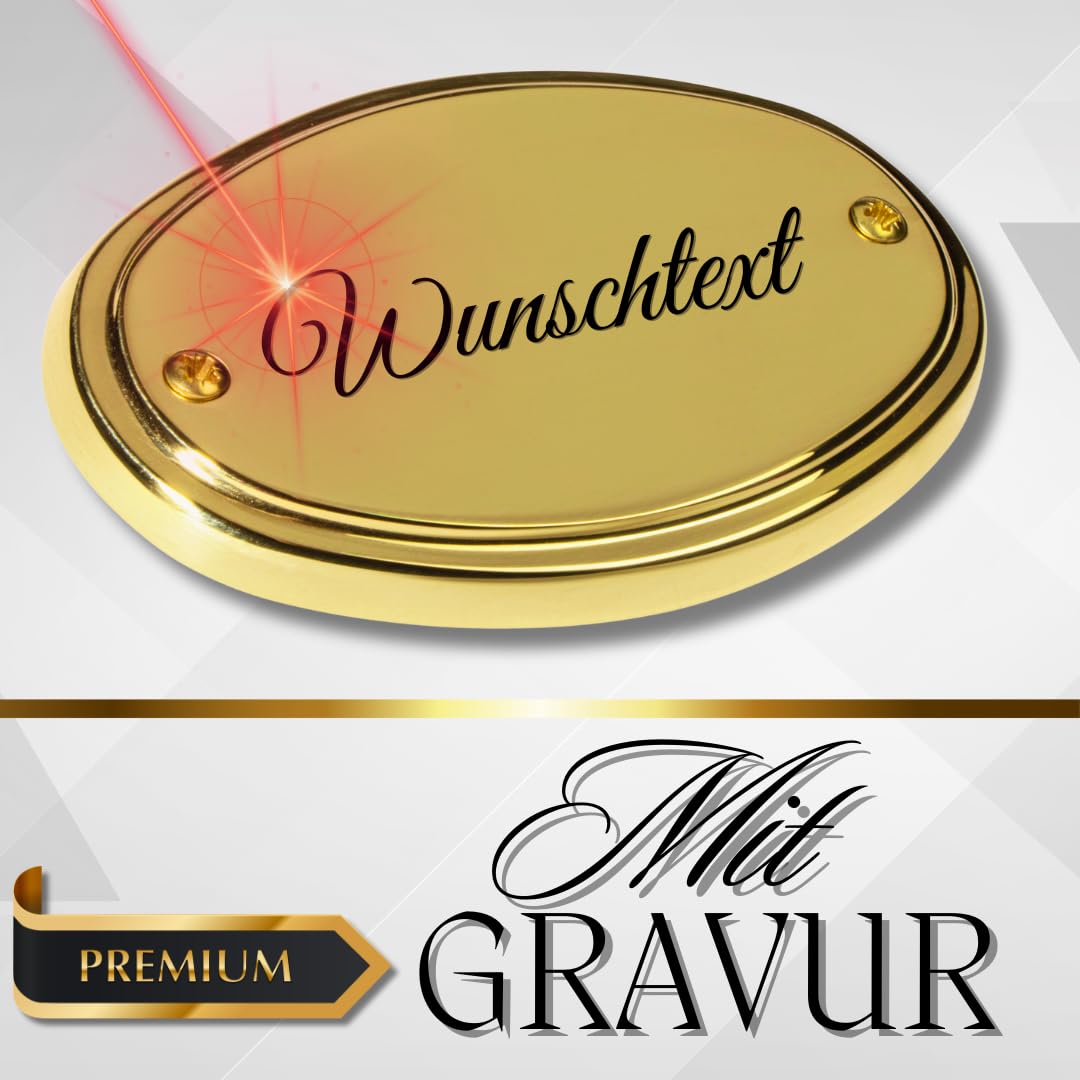 Edel Design Ovales großes Messing Schild - Türschild - Länge 11,1 cm, Breite 7,3 cm, Höhe 0,5 cm mit individueller Gravur