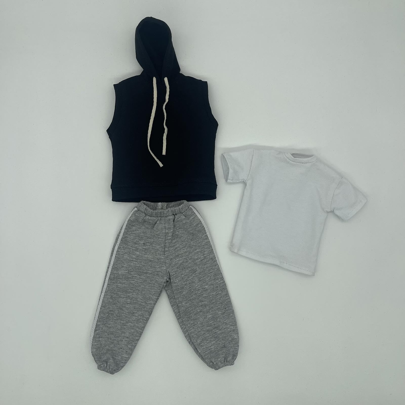 Amagogo 3x 1/6 ärmelloses Hoodie-Hosen-Set, handgefertigte Puppenkleidung, modisches Miniatur-Kleidungskostüm für 12-Zoll-Verkleidung, Actionfiguren-Zubehör, schwarzer Kapuzenpullover