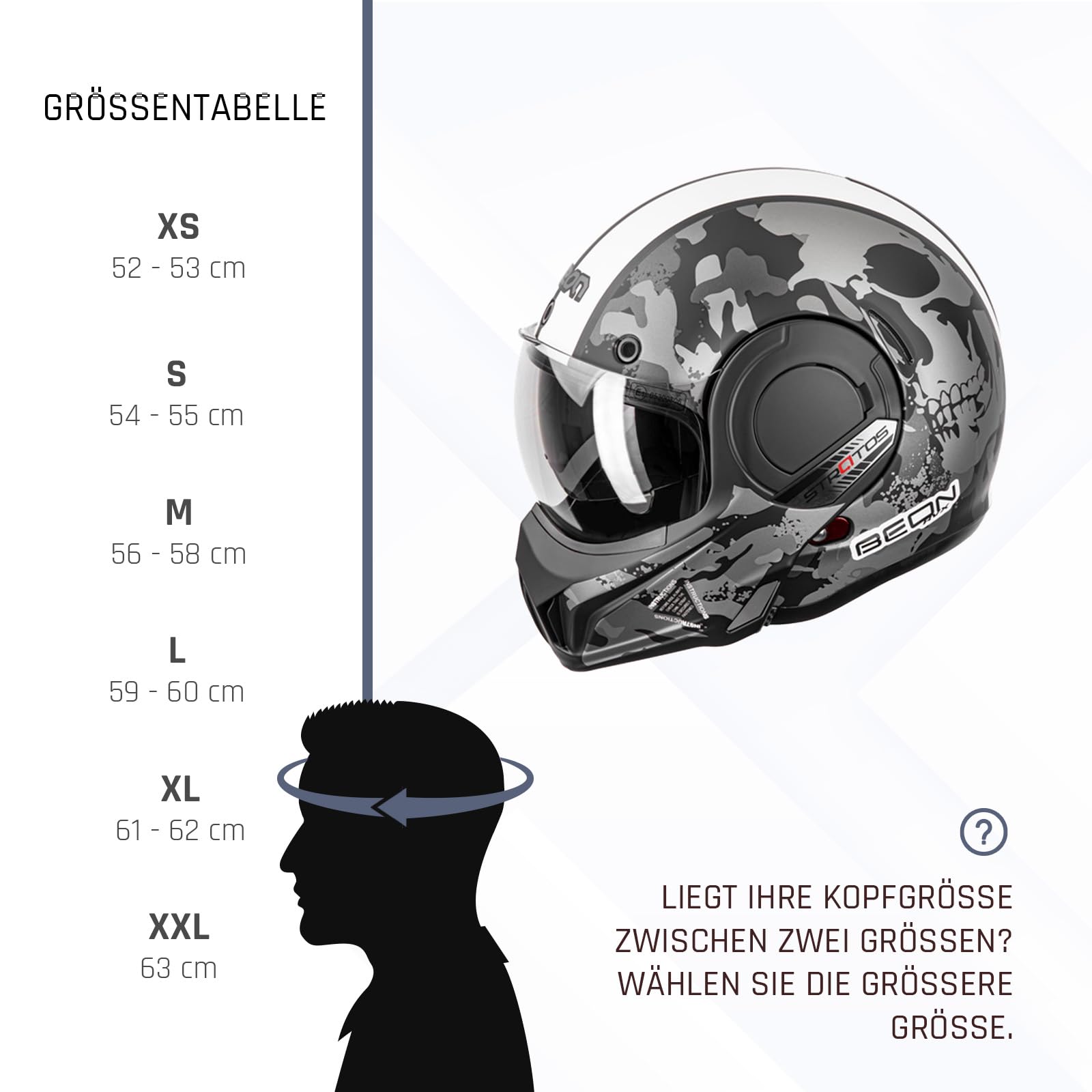 BEON Stratos Motorradhelm - Systemhelm Klapphelme mit Visier und Sonnenblende - Rollerhelm Sonnenblende - Motorrad Helm Damen & Herren - Integralhelm 180° Klappbar - Anti-Kratz-Visier - XXL
