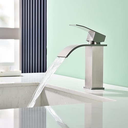 Miniatura 4 de JXM122BN - Grifo de baño de un solo agujero, níquel cepillado con montaje de drenaje desplegable y placa de cubierta para fregadero de instalación