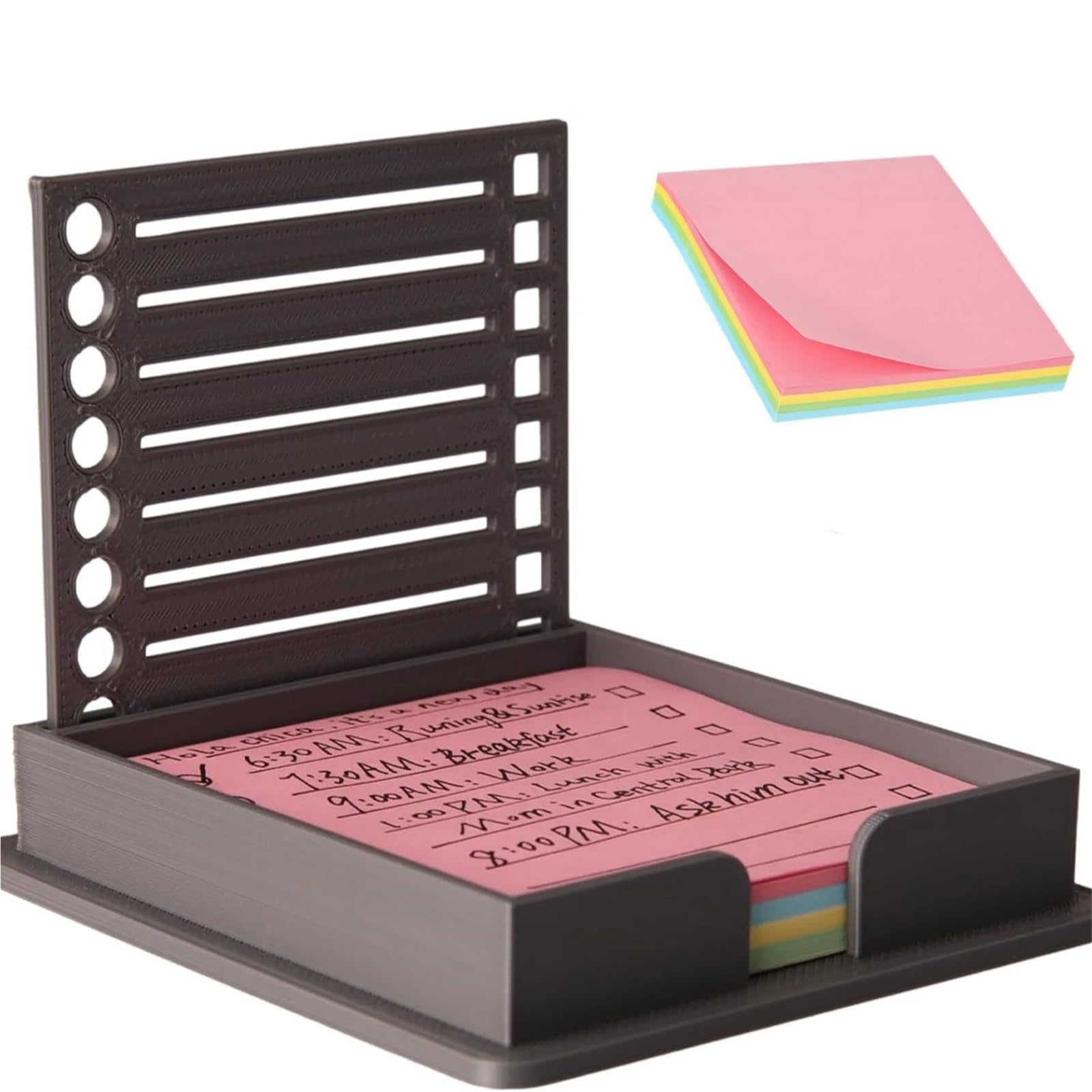 Lot de 12 supports de notes adhésives de bureau (compatible Post-it, distributeur avec pochoir et organiseur de mémo) (gris)