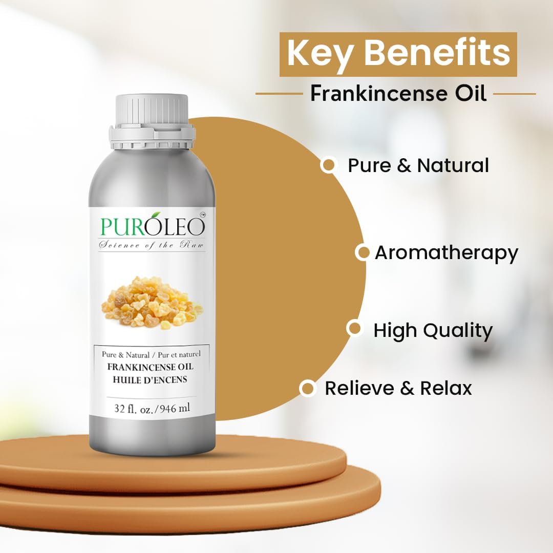 PUROLEO Frankincense Essential Oil 32 Fl Oz/946 ML (Packed in Canada) 100% Pure Natural Undiluted, for Aromatherapy, Perfume for Women, Fragrance, Massage, Essential Oil for diffusers Aromatherapy