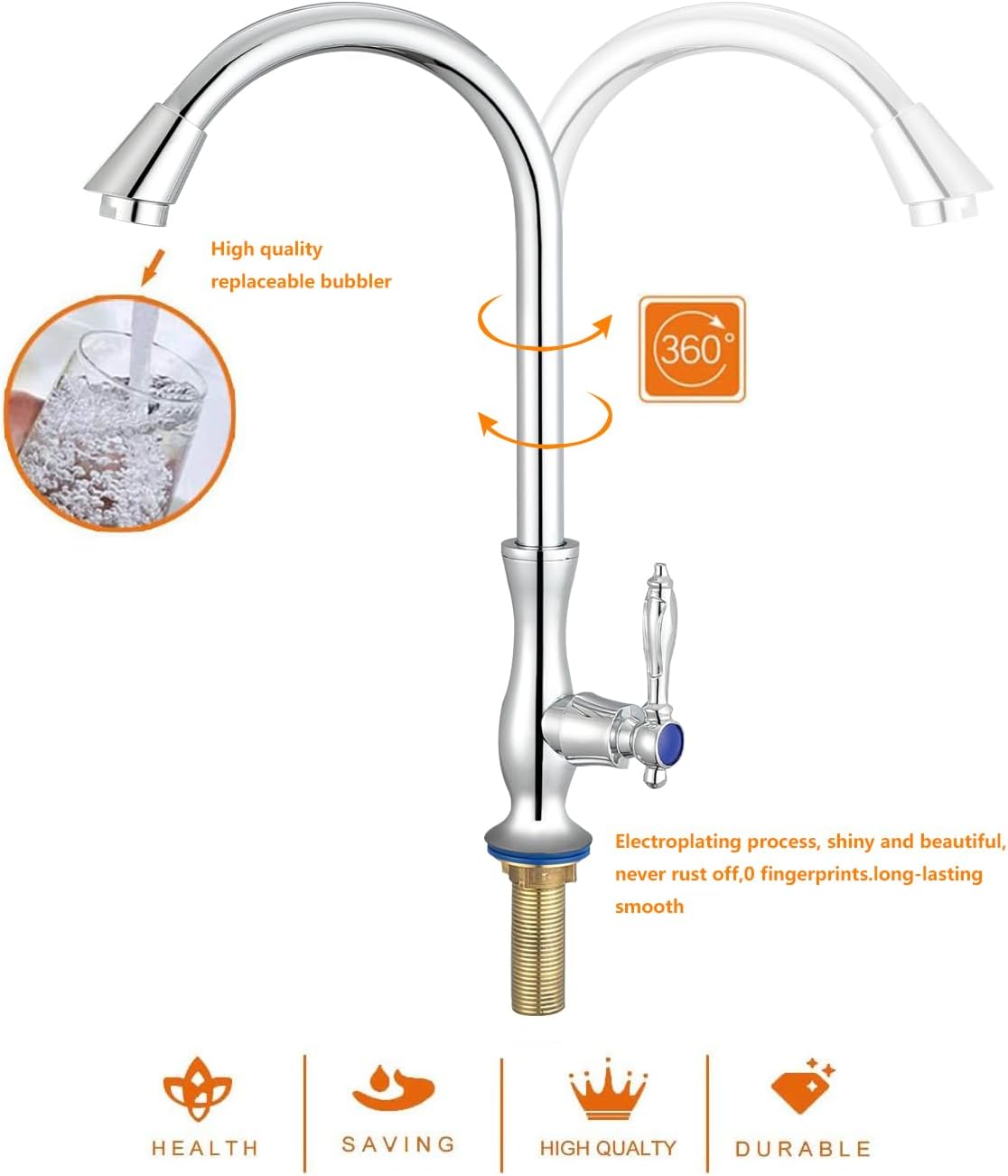Cold Water Faucet Only,Single Handle Single Hole Cold Water Faucet High Arc Cold Sink Faucet for Outdoor Bars Restaurants Laundry Boat,campe (Chrome) - Image 4