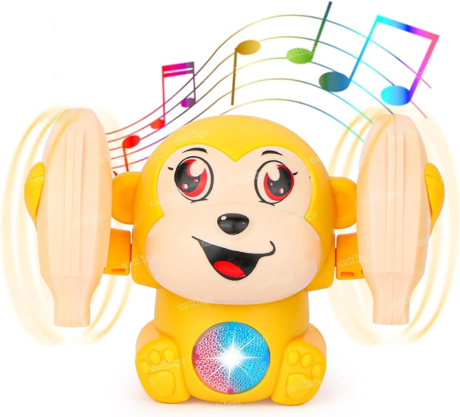 Dancing Monkey Musical Toy for Kids Baby Spinning Rolling Doll Tumble Toy with Voice Control Sensor Light and Music Rotating Arm Sound Toy - Made in India (Random Color Dispatch)