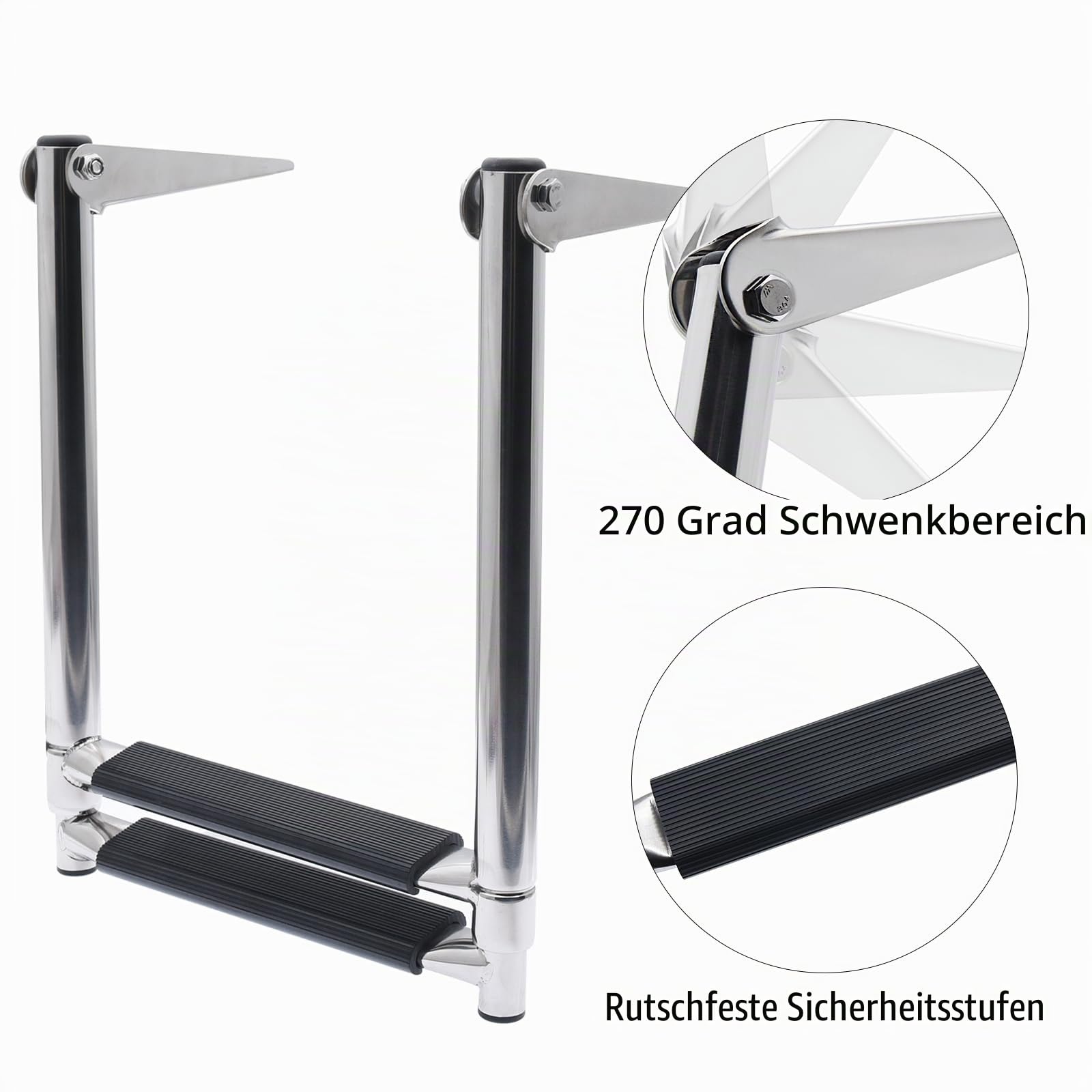 KAOLALI 4/3 Stufen Bootsleiter Edelstahl Leiter unter Plattform Teleskopleiter ausziehbare Bootsleiter für Pontoon Boot Leiter Folding Boarding Badeleitern Kapazität für Marina Yachten Poolleiter