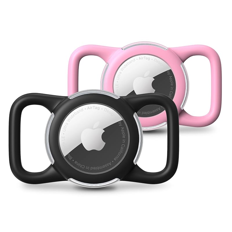 Capa Protetora para Apple AirTag em Coleira de Cães e Gatos WhoseID Preto e Rosa ACS2