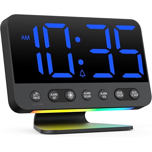 Digital Alarm Clock with Large Numbers for Bedrooms: Bold Display Readable Across The Room with 5 Level Brightness - 5 Alarm Sounds 8 Night Lights for Kids Seniors Teens - Blue