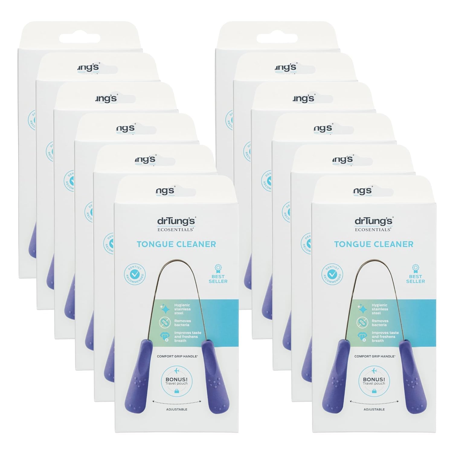 drTung'sTongue Cleaner, Stainless Steel Tongue Scraper 12 Pack