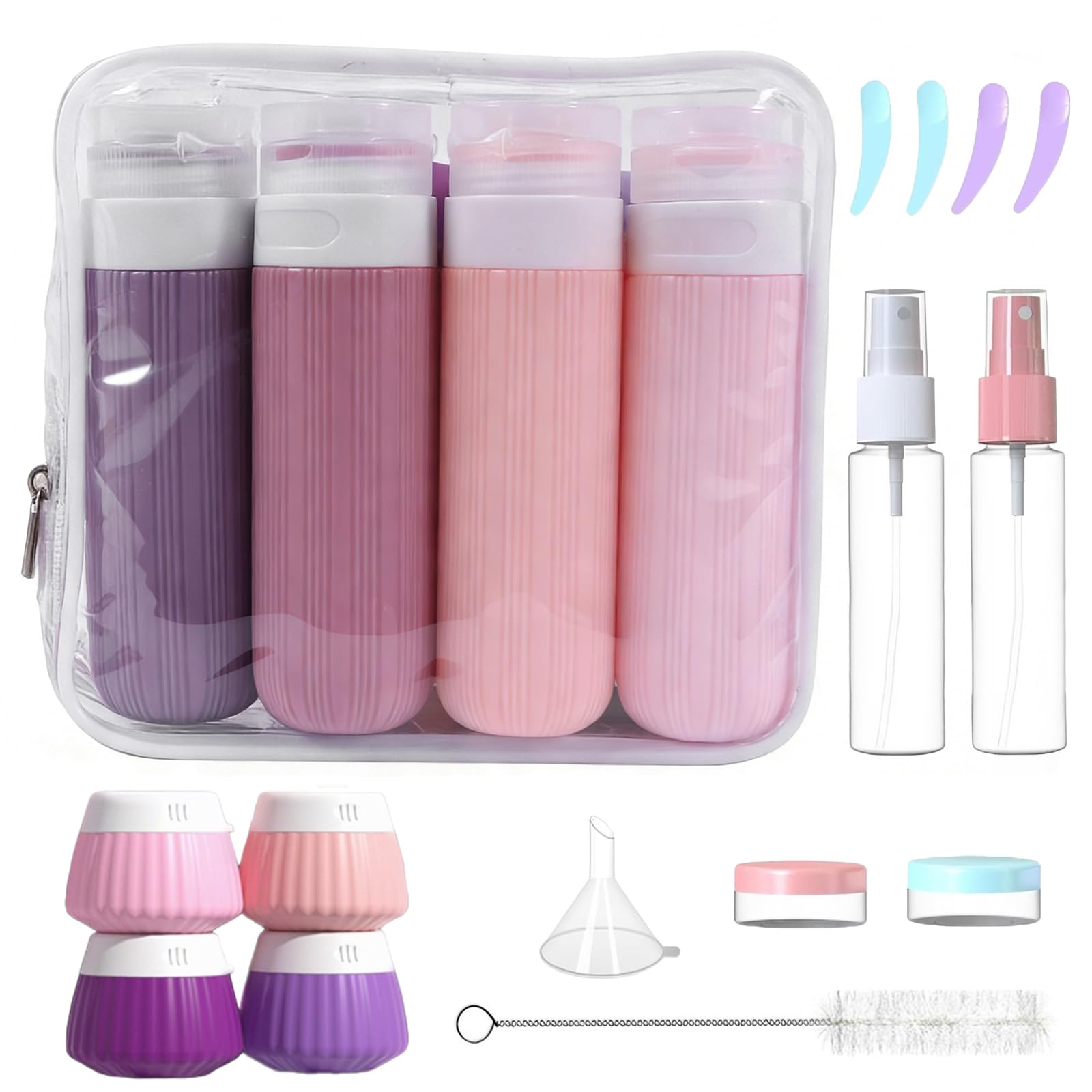 Kit 18 Pezzi Bottiglie da Viaggio in Silicone, Flaconi Riutilizzabili per Shampoo, Lozione e Cosmetici, Etichette Incluse, Perfetto per Liquidi, Creme e Articoli da Bagno