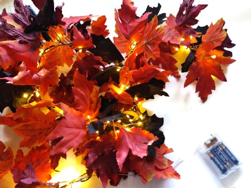 Miniatura 8 de Lighted Leaf Garland 6ft Length with Battery Powered Warm White LED Lights