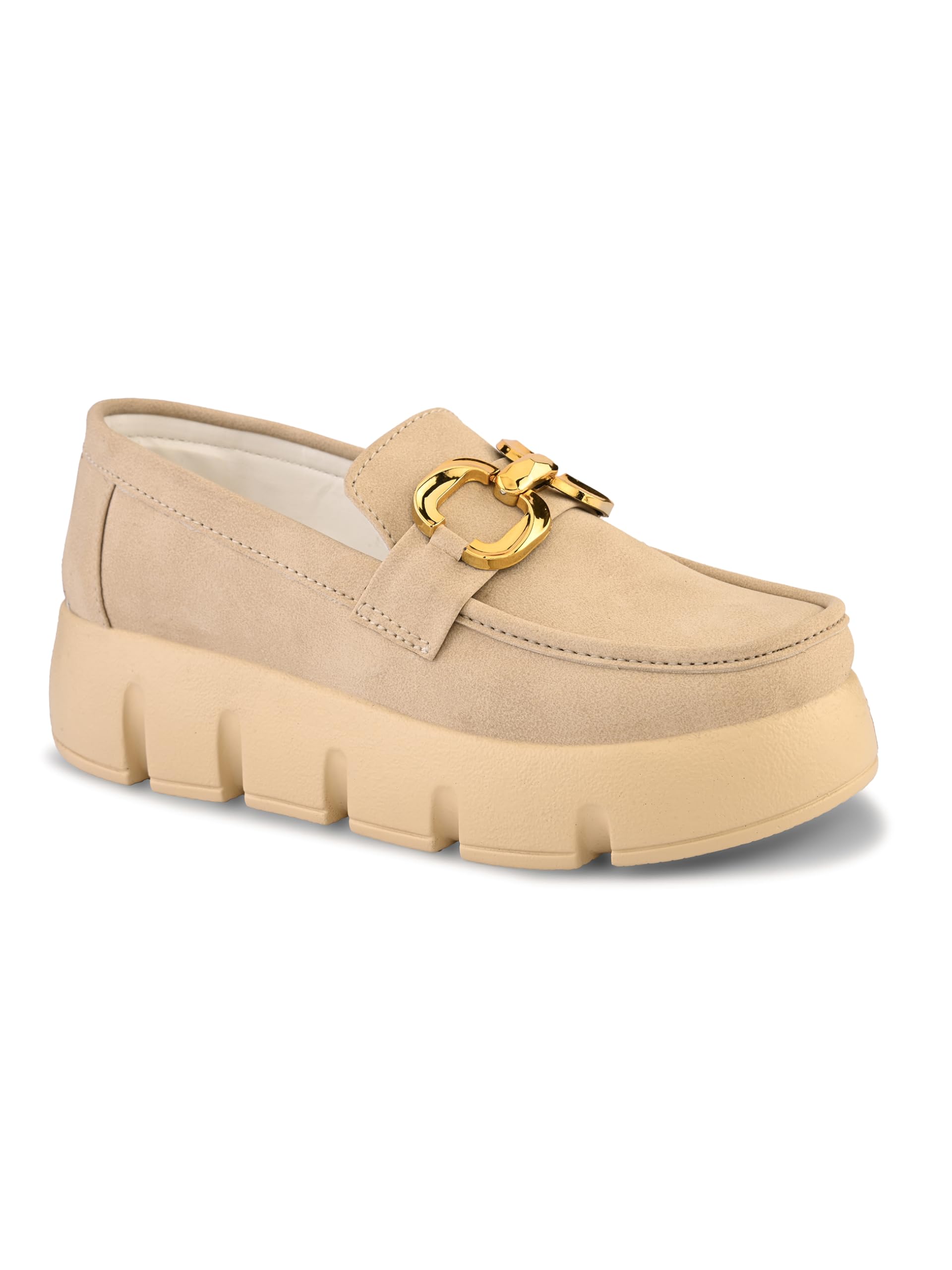 Womens Wtpnv 2308 Beige Stanphord Women Beige Casual Loafers with Buckle | Round Toe Height Increase Slip-On Shoes | Comfortable Everyday Flat Loafers for Women (Size 6)-picture-45