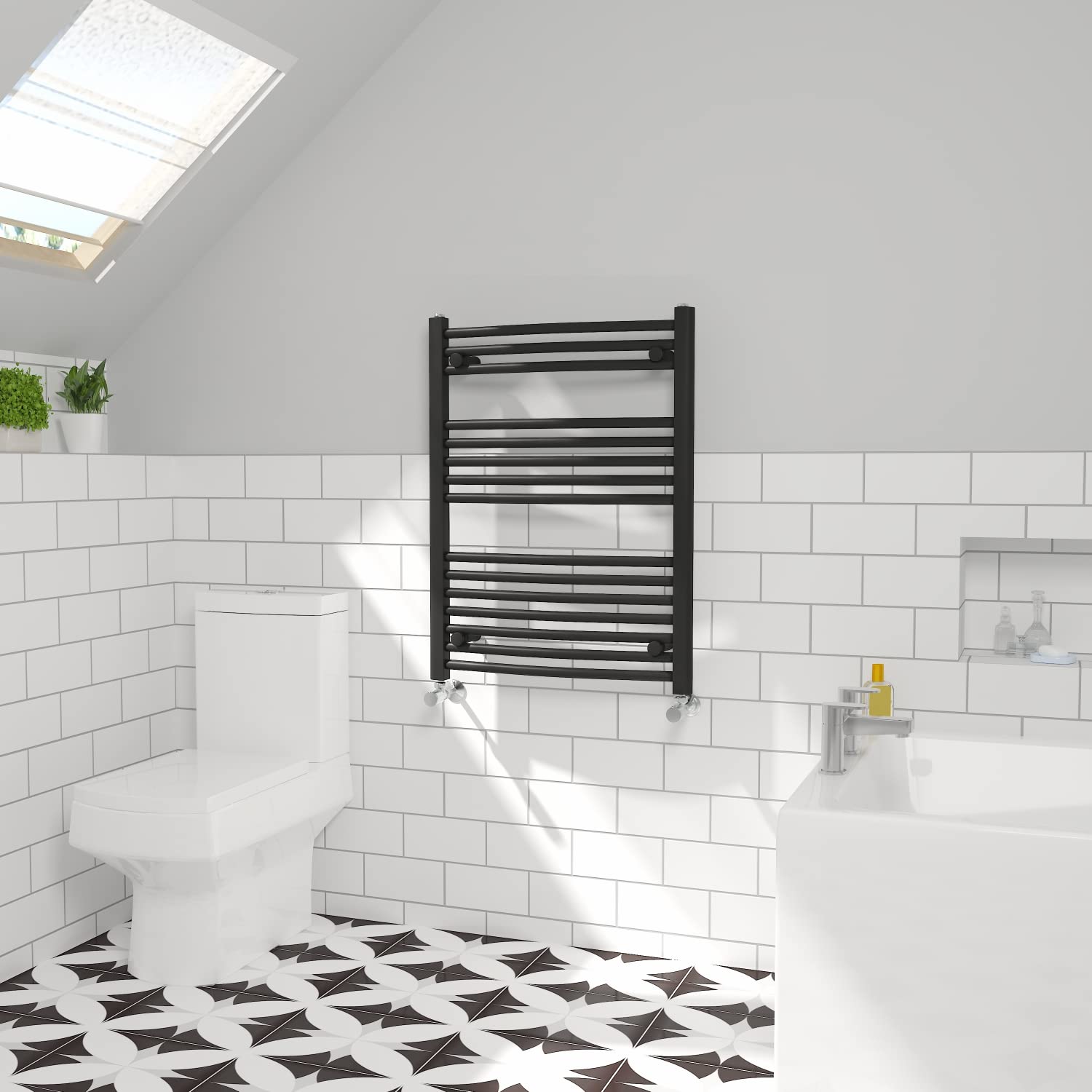 NRG Curved Central Heating Towel Rail Bathroom Radiator Black 800×600mm