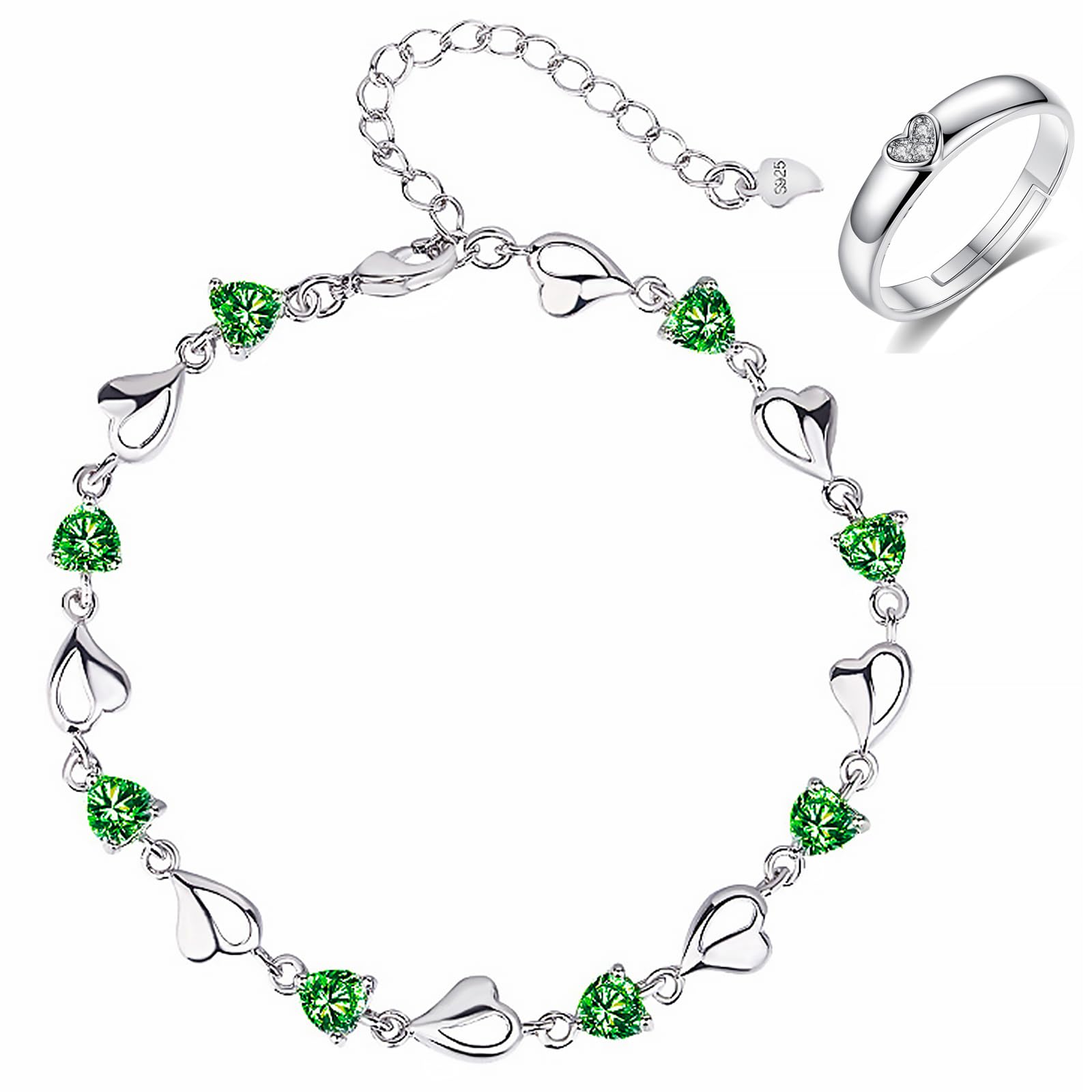 Pulsera De Plata De Ley 925 para Mujer - Corazón Ajustable Con Anillo, Ideal para Mujeres y Niñas