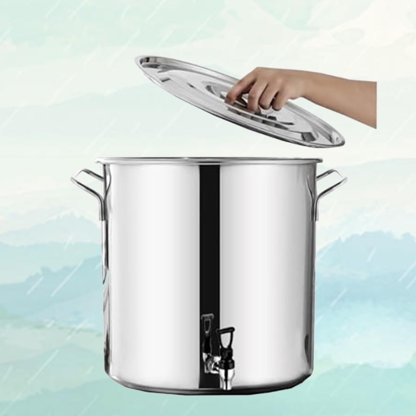 GLJTUO Round Stock Pot with Soft-Touch Handles, Stainless Steel Stock Pot, Stainless Steel Soup Stockpot Composite Bottom 5-65L Wine Bucket,Thicken Milk Can with Tap,size_name-35 * 35cm(30L)