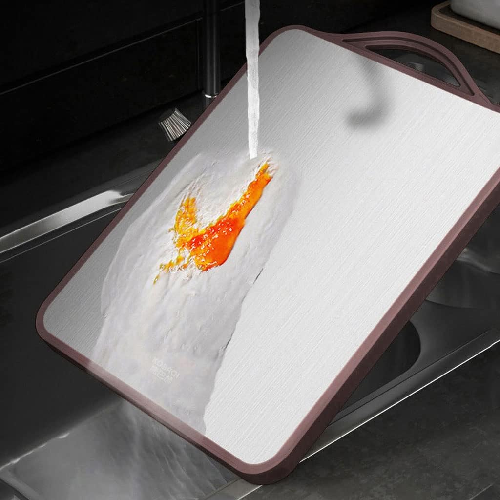 2 in 1 Dual Sided Stainless Steel & Plastic Cutting Boards with Handle for Kitchen Ideal for Meat Fish & Vegetables Set of 2