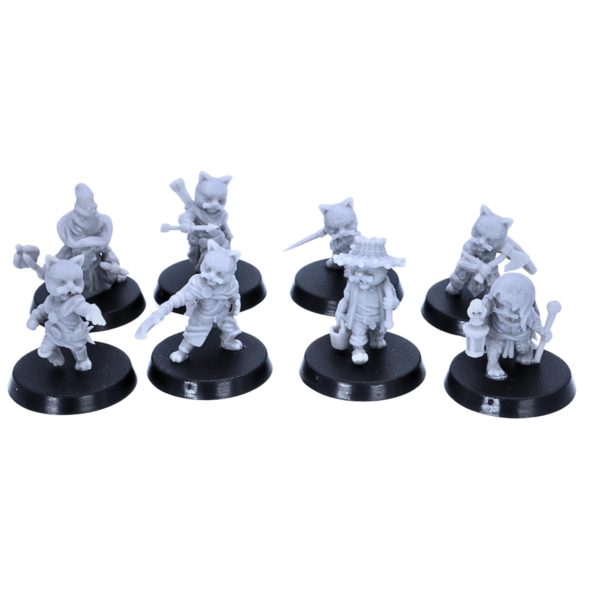 Forged Terrain Cat Folk Miniatures Set - 8 Cat Miniatures for Tabletop RPGs, Grey, 28mm Scale - Image 4