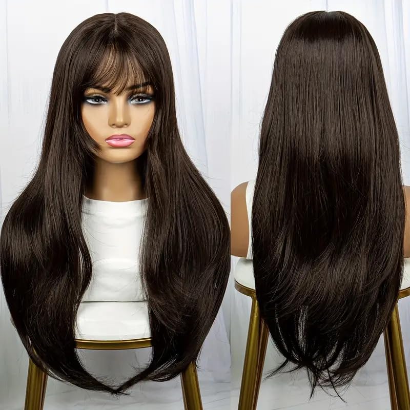 Image of Long Hair Wig For Women with front Bangs | full Head Straight Hairs | alopecia, chemotherapy Wigs | Hair Loss Solution | WigCap & Comb