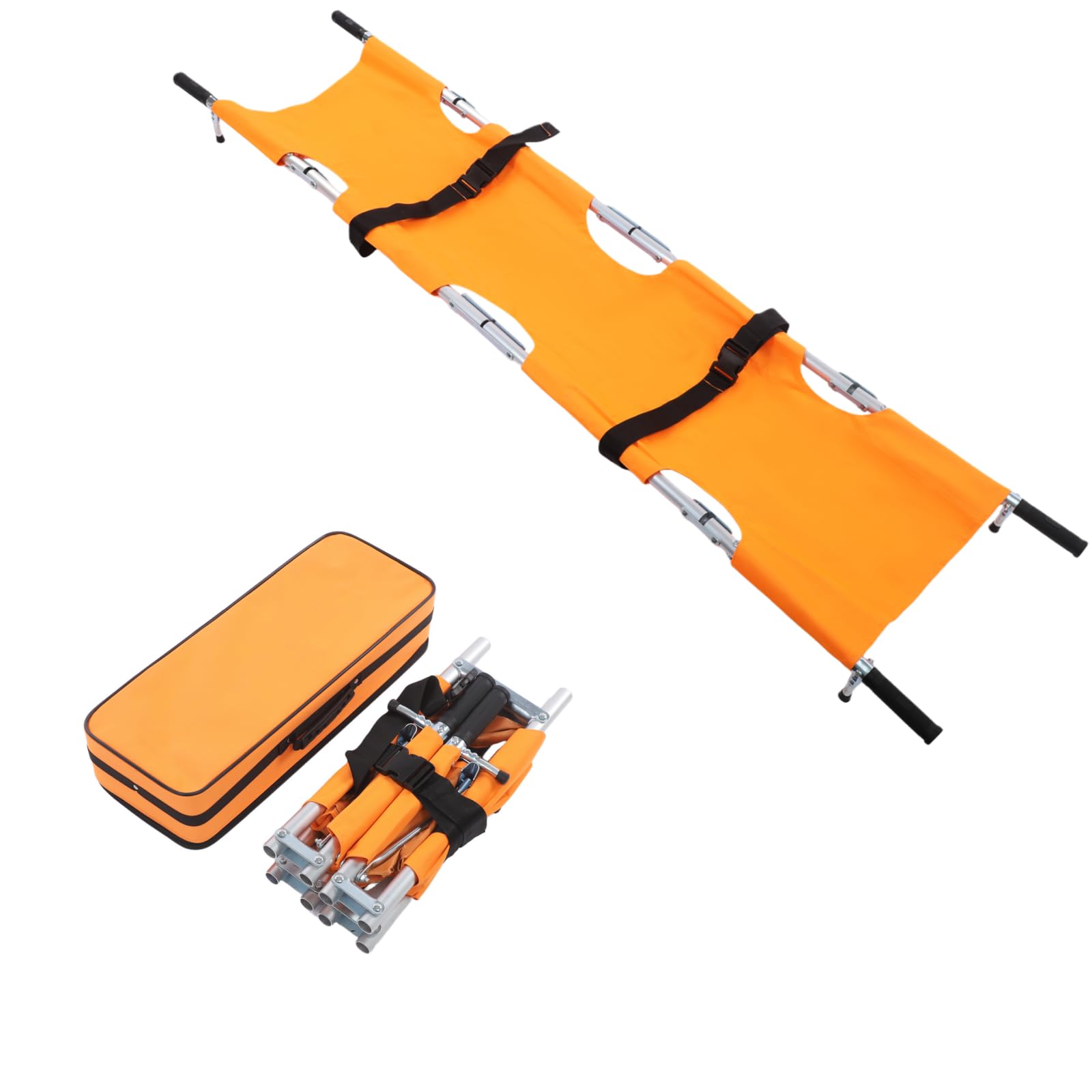 Barella per malattia, pieghevole, con fibbie, 210 x 53 cm, portata di emergenza fino a 150 kg, per salvataggio e trasporto a distanza (arancione)