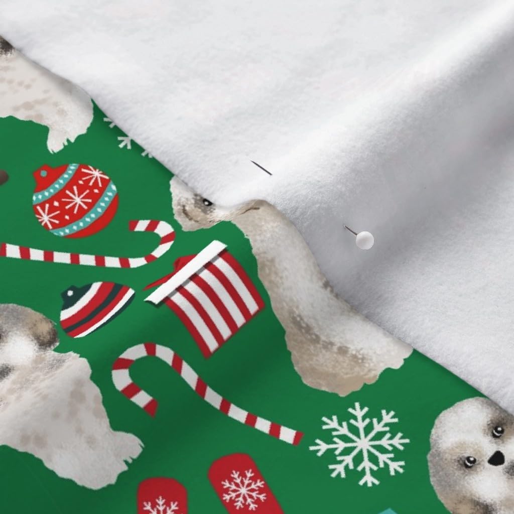 Spoonflower Fabric - Shih Tzu Christmas Cute Dogs Xmas Holiday Green Pet Portrait Printed on Polartec(R) Fleece Fabric by The Yard - Sewing Blankets Loungewear and No-Sew Projects