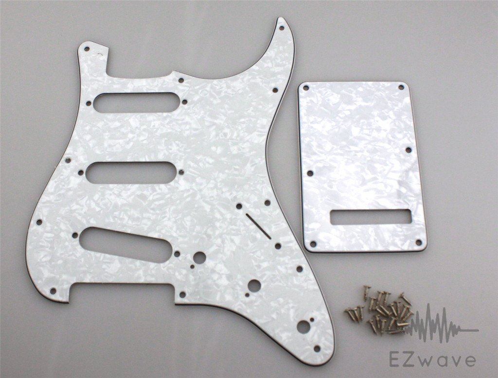 White Pearloid SSS Pickguard Scratch Plate Back Plate w/Screws for Strat Guitar