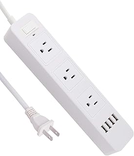 Surge Protector Power Strip, 3-Outlet with 4 USB Charger Ports for Phone and Tablets 6.6-Foot Long Power Cord and Plugfor Home/Office/Travel-White