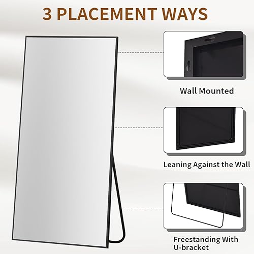 Miniatura 5 de Espejo de gran tamaño de longitud completa, espejo de piso de 76 x 34 pulgadas con soporte, marco de aleación de aluminio, espejo de cuerpo