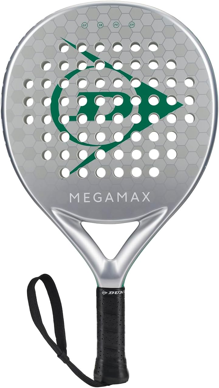 DUNLOP Padel Bat Megamax Silver/Black/Green – Round Shape Graphite Frame – Medium Balance Pro EVA Core – For Beginners