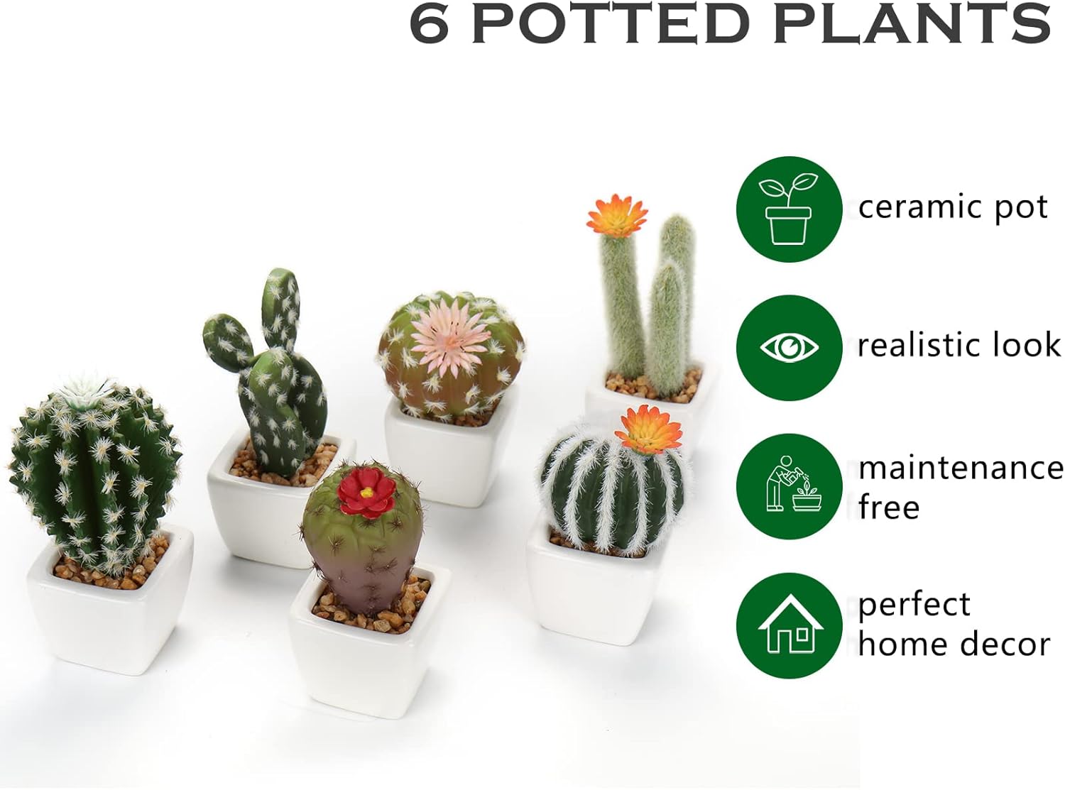 Oairse Mini Artificial Cactus Plants in Ceramic Pots 6 Pcs Potted Faux Succulents in Pots Fake Potted Plants Cactus Decor Small Artificial Plant for Home Decor Indoor Office Desk Tabletop Shelf