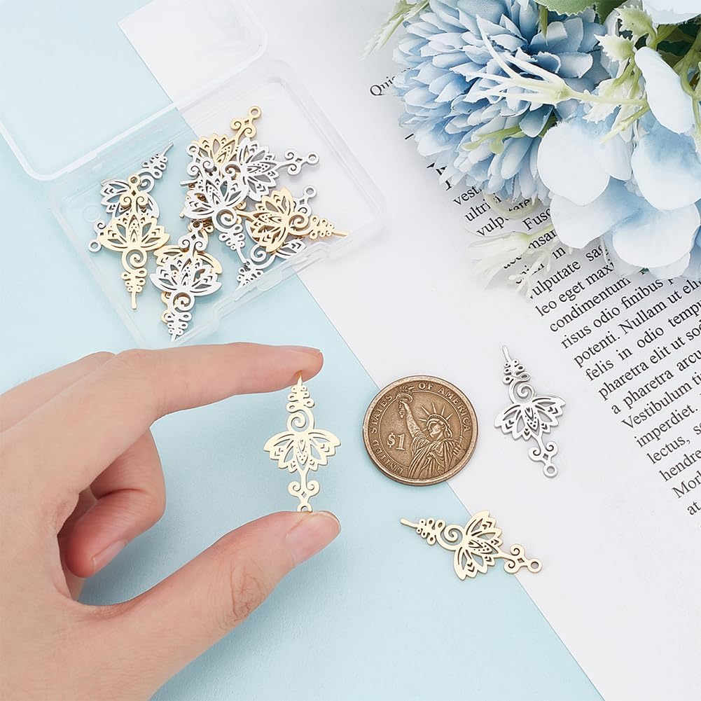 UNICRAFTALE 12 Pcs 2 Colors Lotus Charms Hollow Lotus Flower Charms Stainless Steel Charms Yoga Charms Lotus Pendants Metal Charms Mini Charms Pendant for DIY Necklace Bracelet Earring Jewelry Making - Image 2