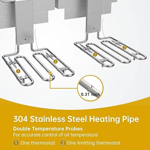 Miniatura 3 de Valgus Dual Tanks - Freidora eléctrica comercial de 1700 W, 120 V, 26 L, de gran capacidad, de acero inoxidable, para encimera de cocina, con cesta