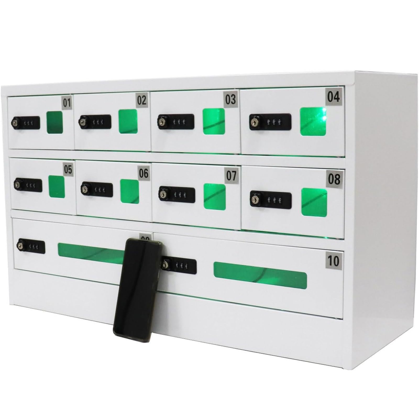 CGLYYDS Cell phone Locker,10-Slot Cellphone USB Charging Station Lockers with 3 in 1 Charging Cable Combination Lock QC3.0 Fast Charging for Office Classroom